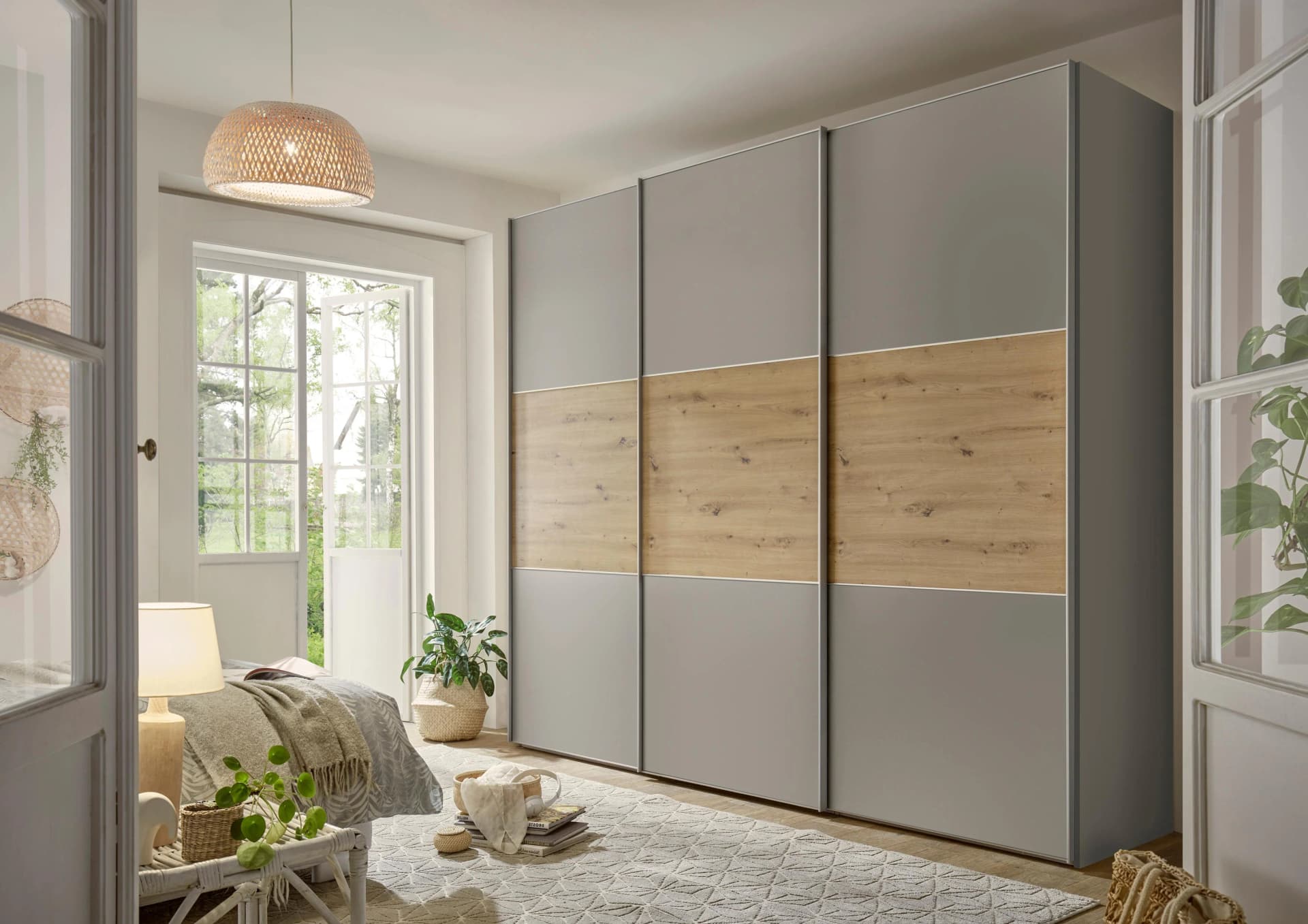 Schwebetürenschrank STAUD Includo Dekor Saphir/Artisan Eiche