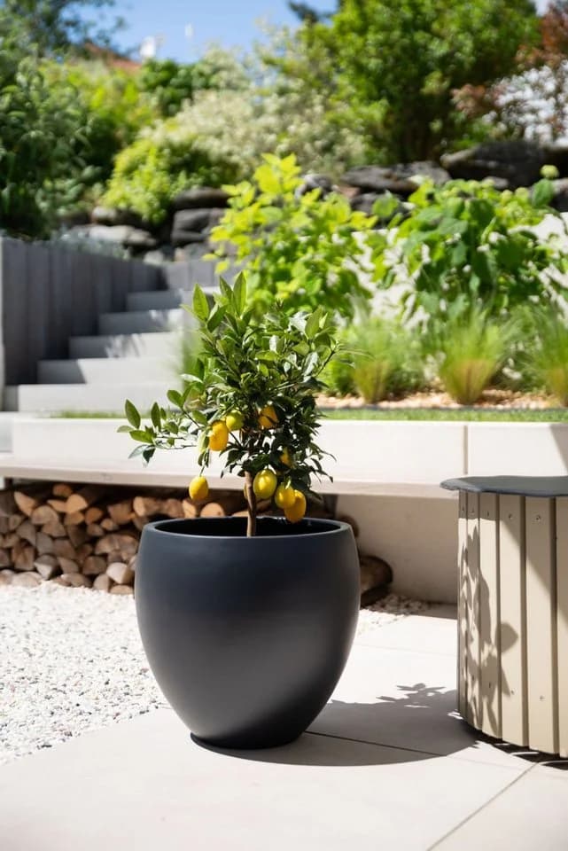 VIVANNO Blumentopf PLUTO Rund Anthrazit Matt Fiberglas
