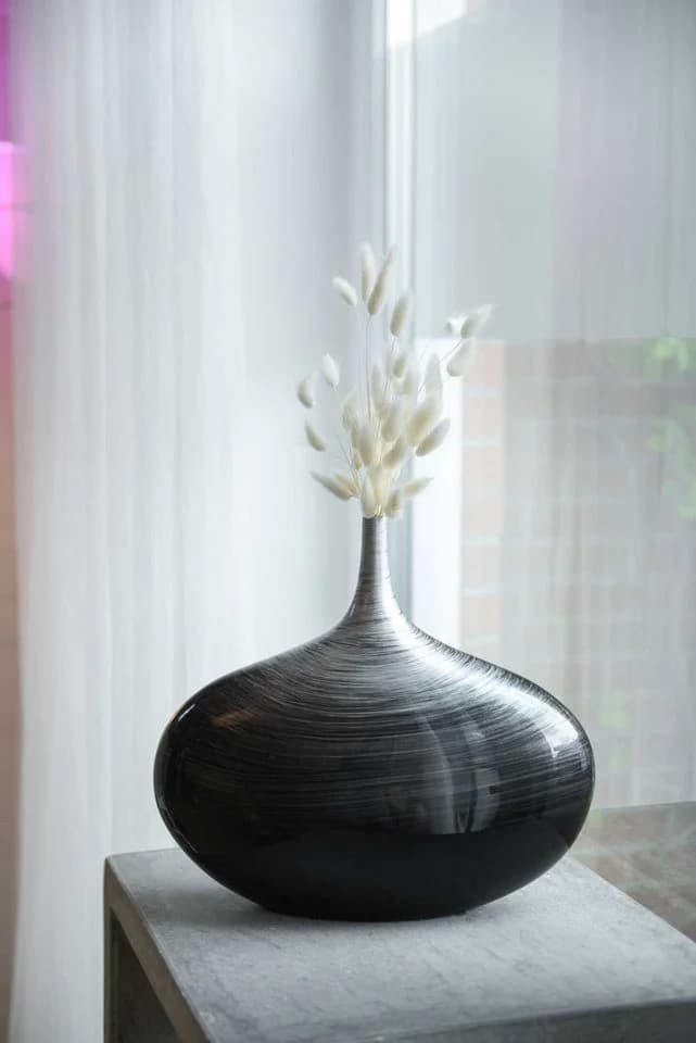 VIVANNO Bodenvase BELEZA Rund Silber Hochglanz Mit Muster
