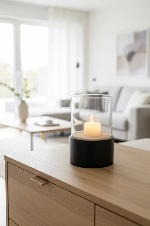 VIVANNO Windlicht CANDIRA Rund Schwarz Matt Fiberglas