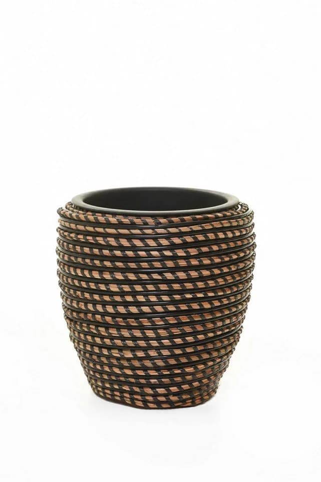 VIVANNO Blumentopf Rattan MASTELLO Rund - Umbra Geflochten - Bild 4