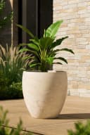VIVANNO Blumentopf ANIRA Rund Fiberglas Steinoptik Beige Bild 1