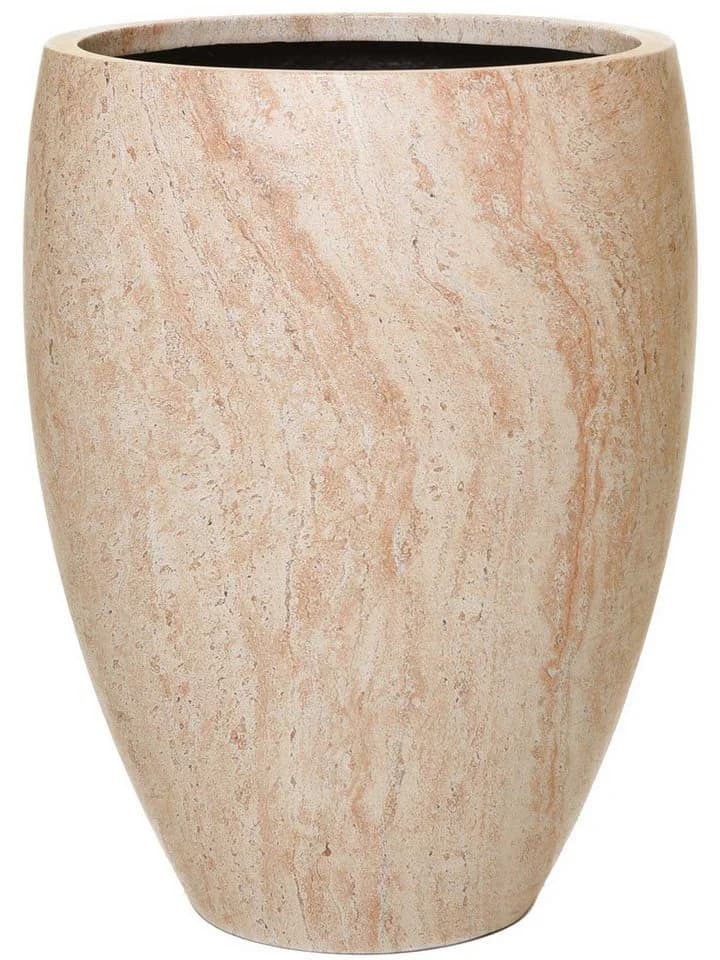 VIVANNO Pflanzkübel OVOLO Rund Travertin Steinoptik Beige Fiberglas - Bild 2
