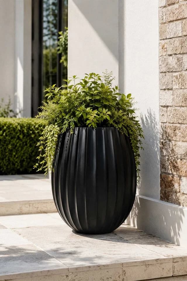 VIVANNO Blumentopf BALAO ARC Schwarz Matt Fiberglas