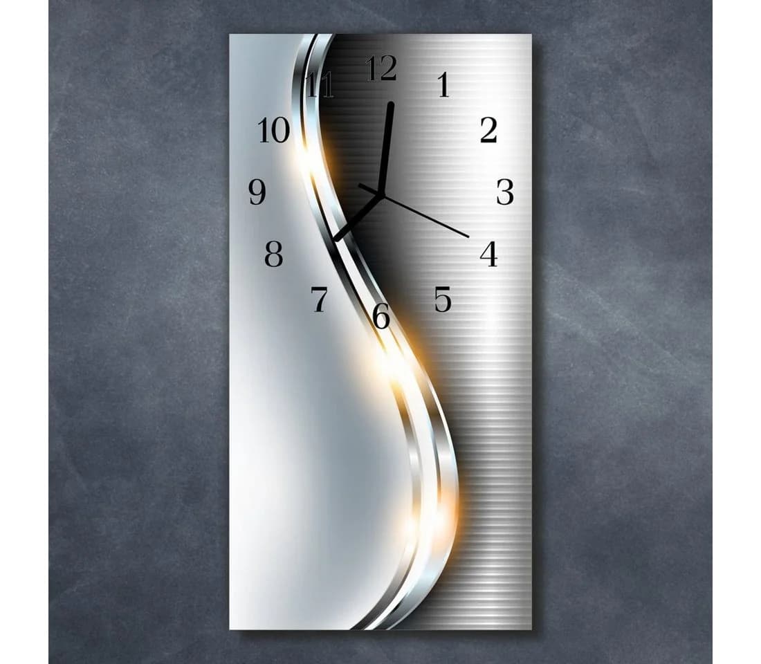 Tulup Wanduhr Silberne Welle Glas Modern Analog Stille 30x60cm