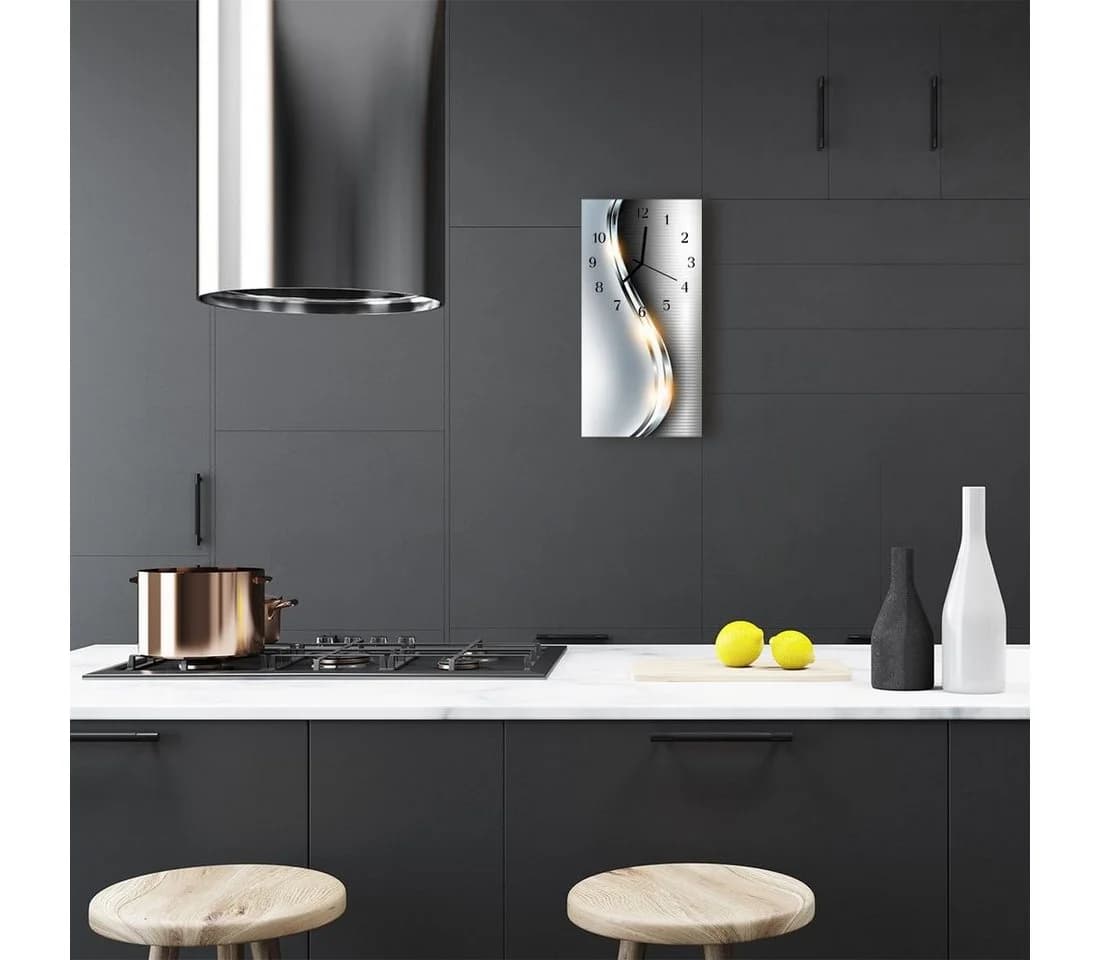 Tulup Wanduhr Silberne Welle Glas Modern Analog Stille 30x60cm - Bild 3