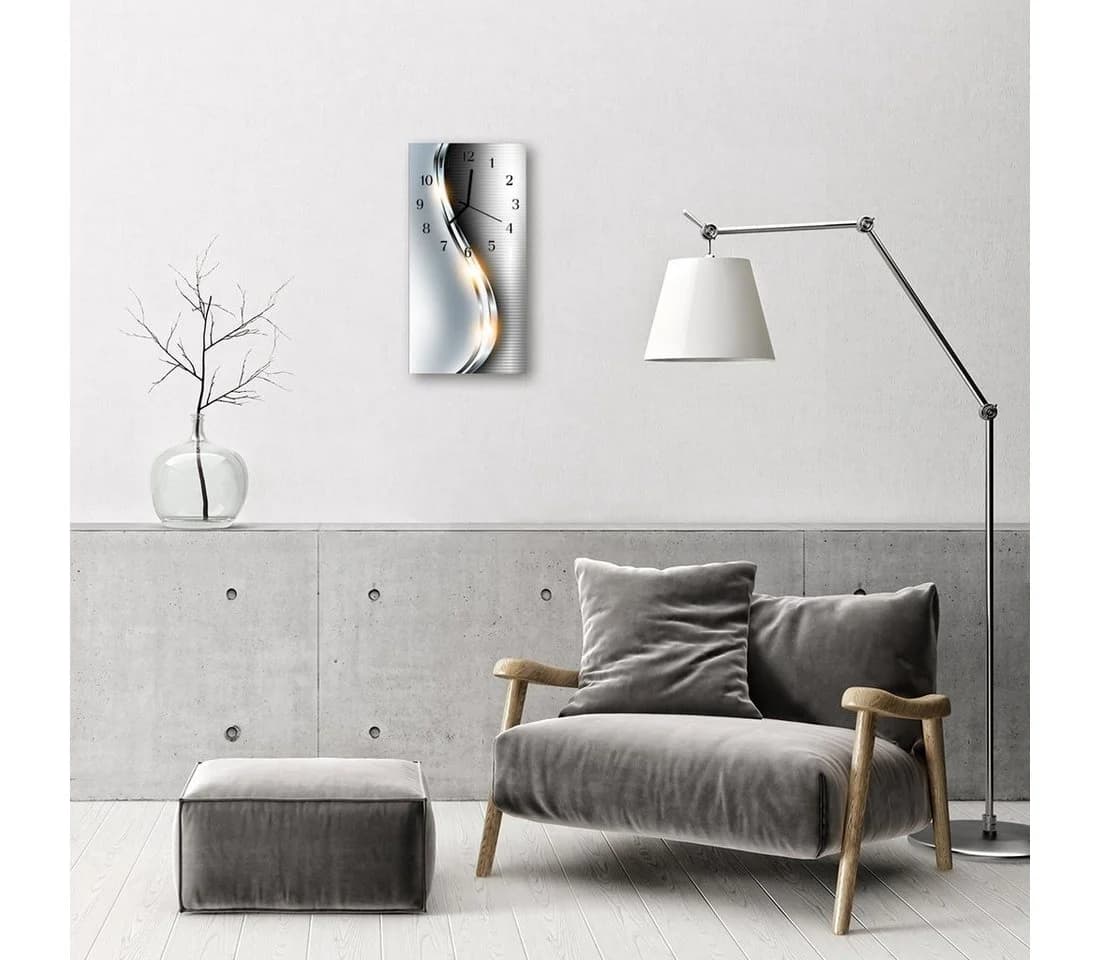 Tulup Wanduhr Silberne Welle Glas Modern Analog Stille 30x60cm - Bild 4
