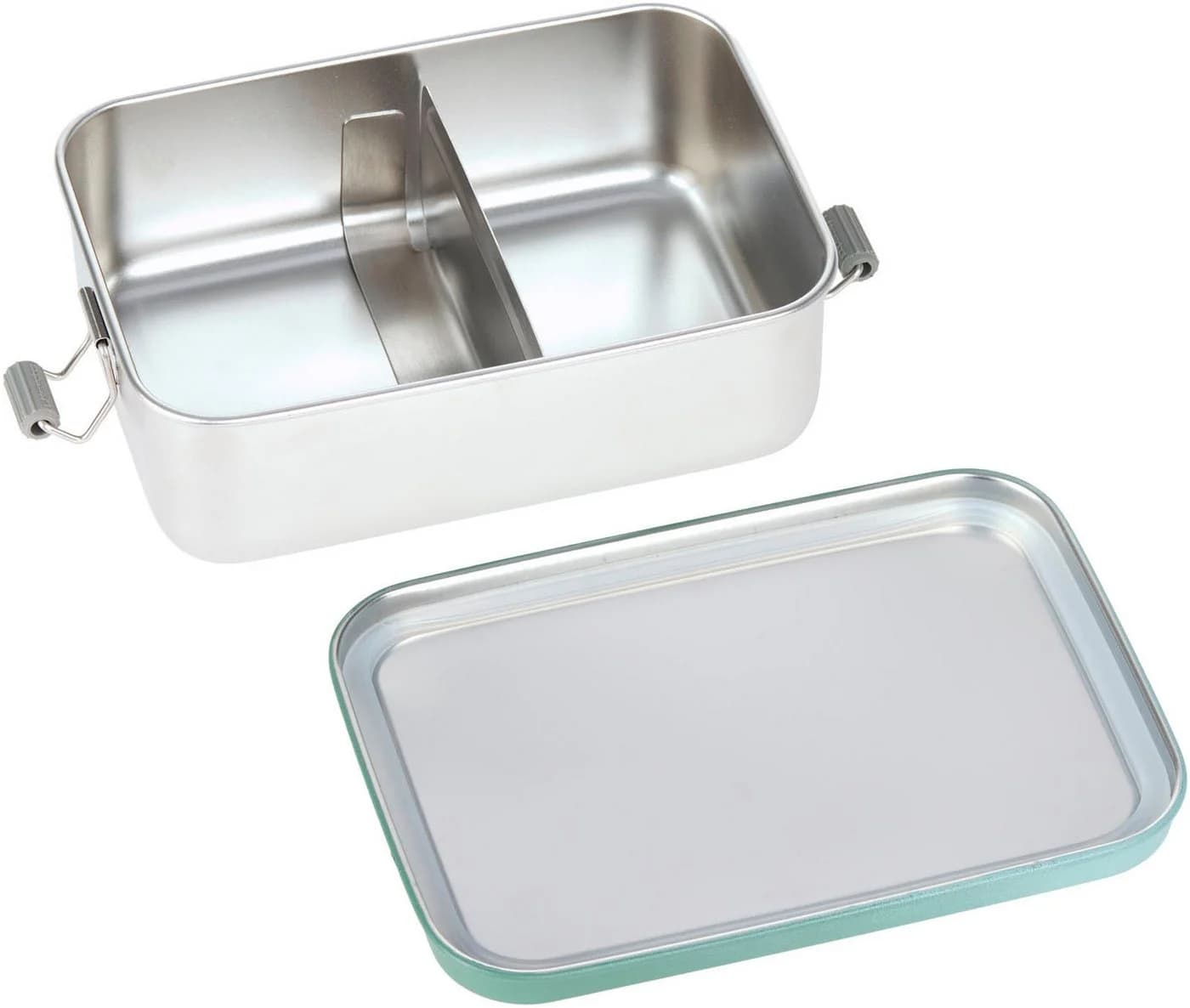 LÄSSIG Solid Lunchbox Edelstahl Grün Silber Kinder