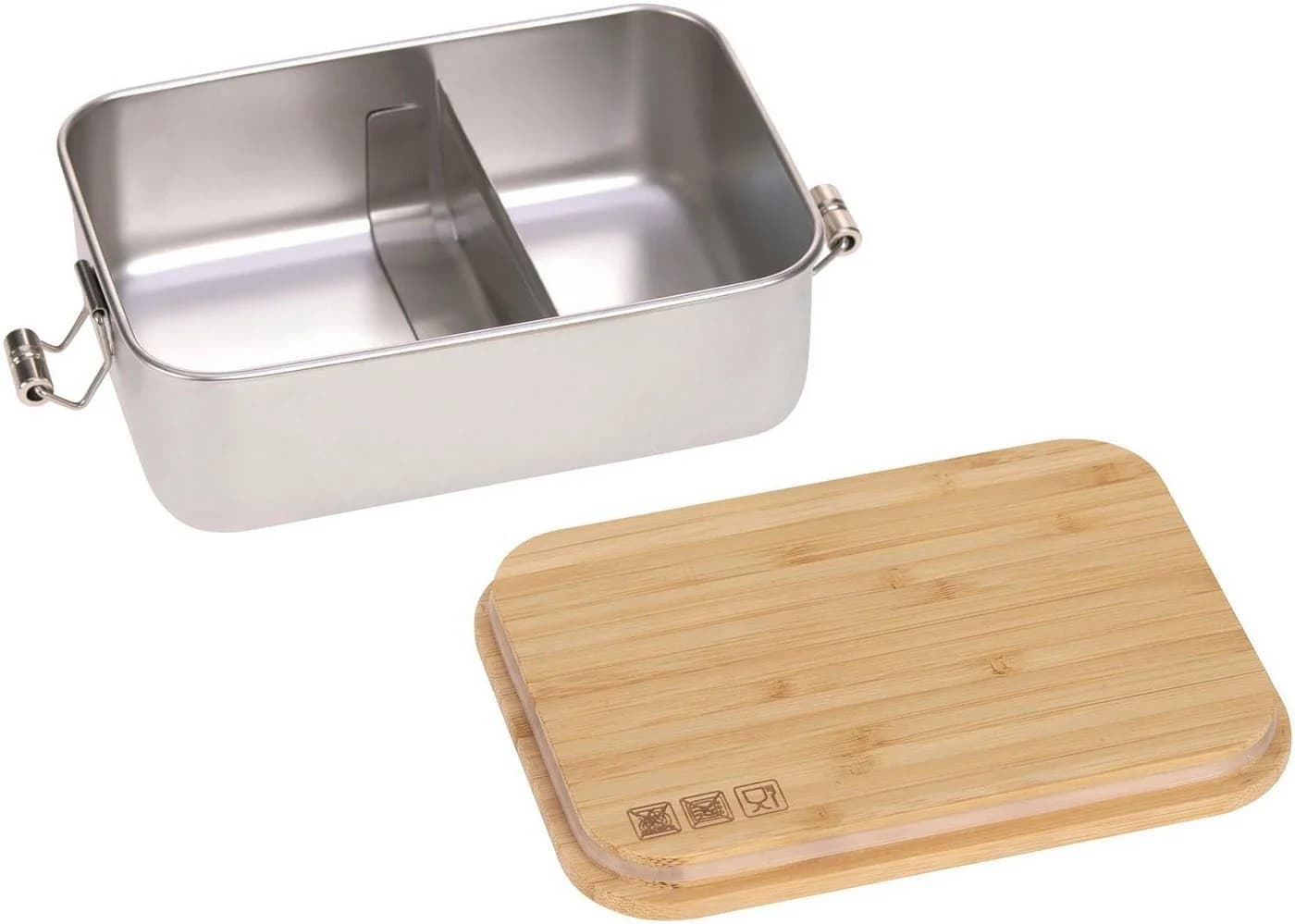 LÄSSIG Lunchbox Bamboo Happy Prints Edelstahl Bambus Silber Braun