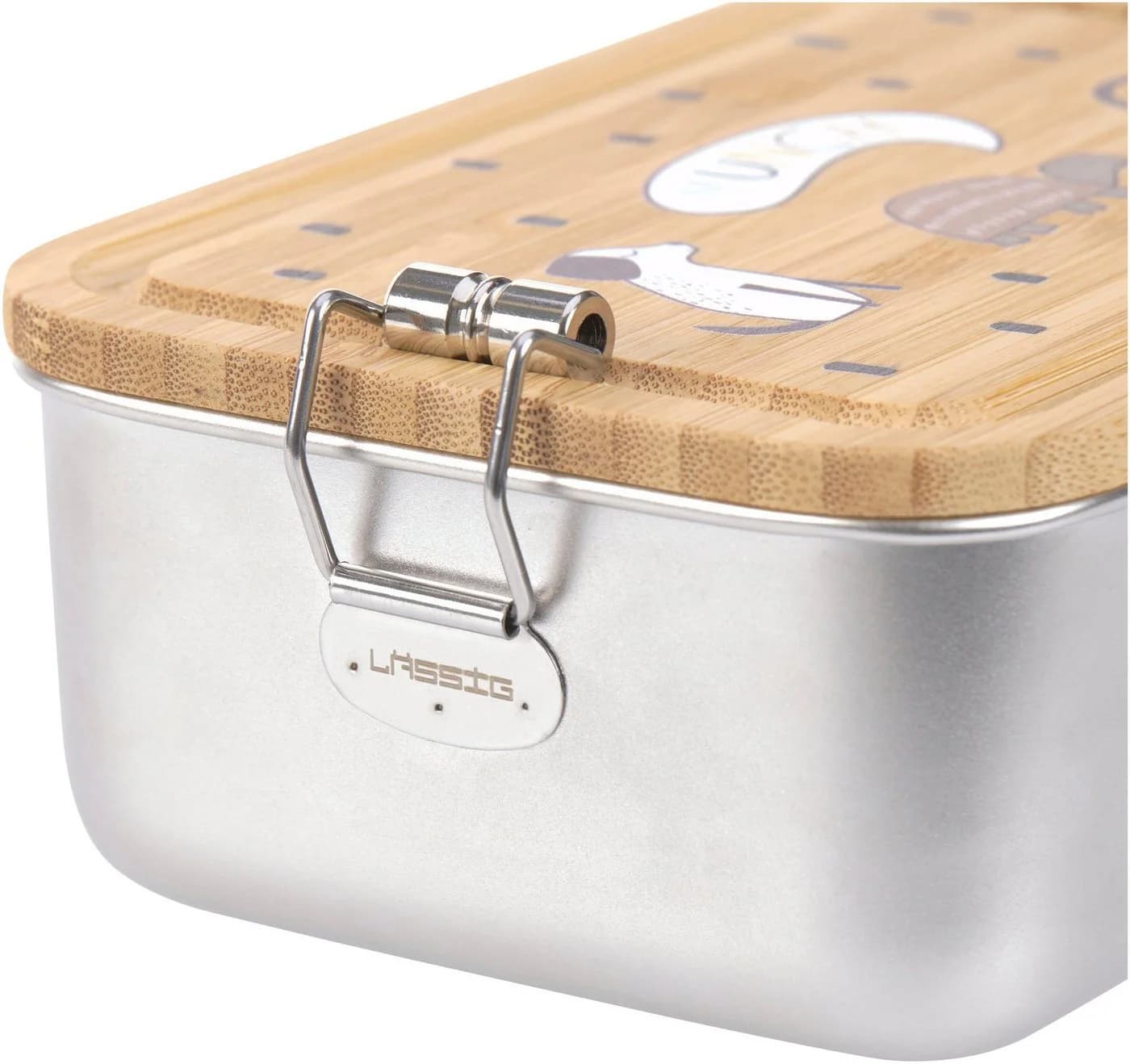 LÄSSIG Lunchbox Bamboo Happy Prints Edelstahl Bambus Silber Braun - Bild 5