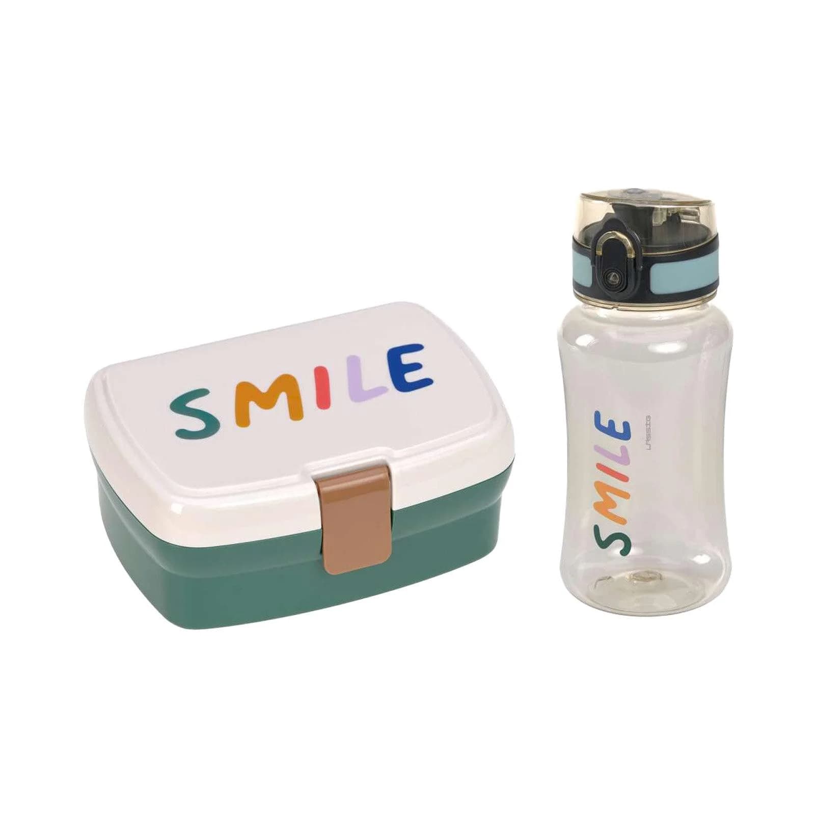LÄSSIG Lunchset Brotdose & Trinkflasche Little Gang Bunt Smile Milky