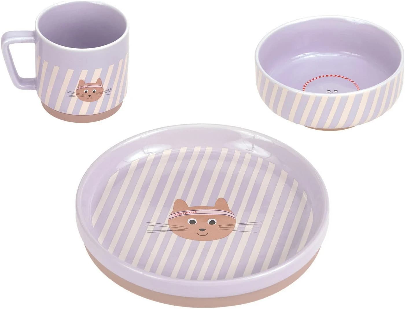 Kindergeschirr-Set LÄSSIG Tiny Team Cat, 3-tlg., lila, Porzellan - Bild 2