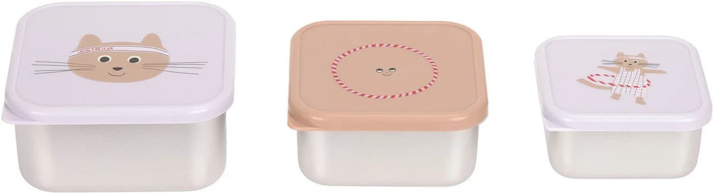 LÄSSIG Tiny Team Snackbox 3-er Set Lila Edelstahl