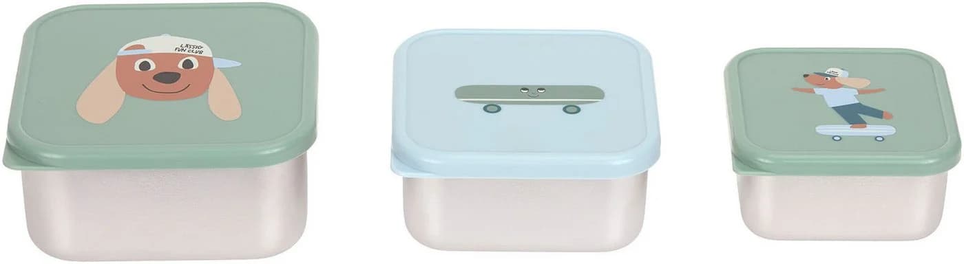 LÄSSIG Tiny Team Snackbox 3-er Set Grün Edelstahl Kinder