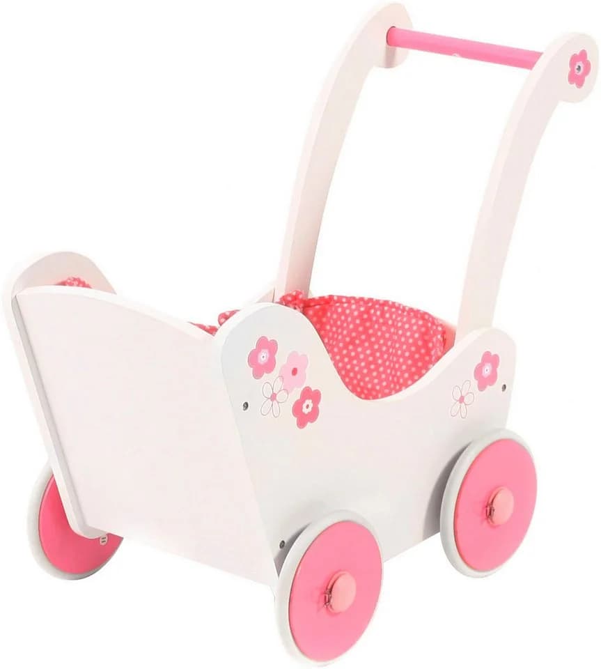 CHIC2000 Puppenwagen aus Holz Rosa mit Stoffbezug