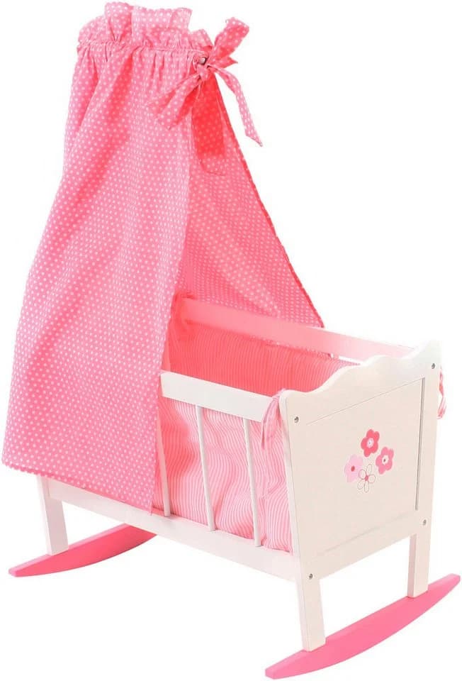 CHIC2000 Puppenwiege mit Himmel, Stoff-Einhang, Bettdecke & Kopfkissen Rosa