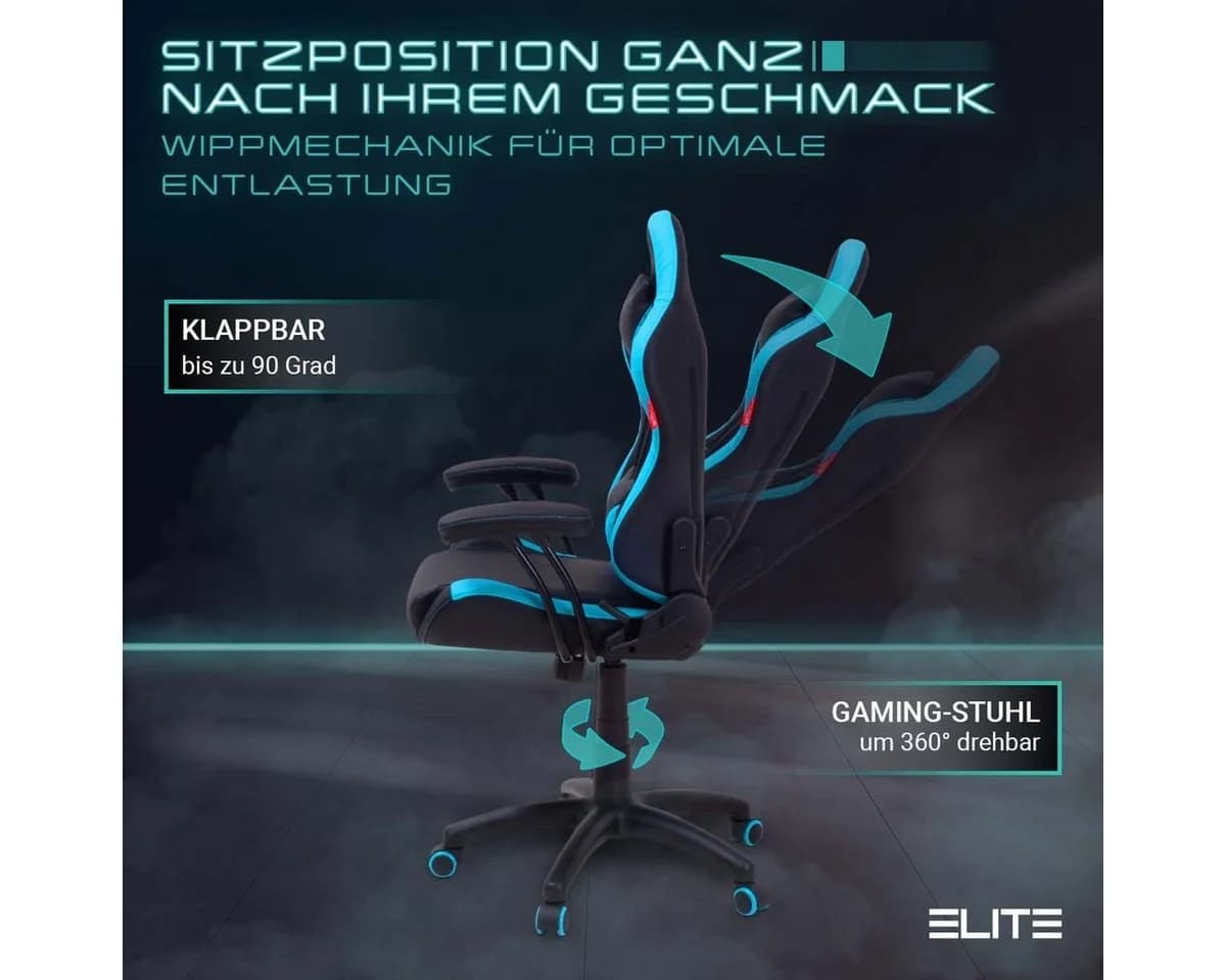 ELITE Gaming Stuhl PULSE Schwarz/Blau Ergonomisch Höhenverstellbar - Bild 3
