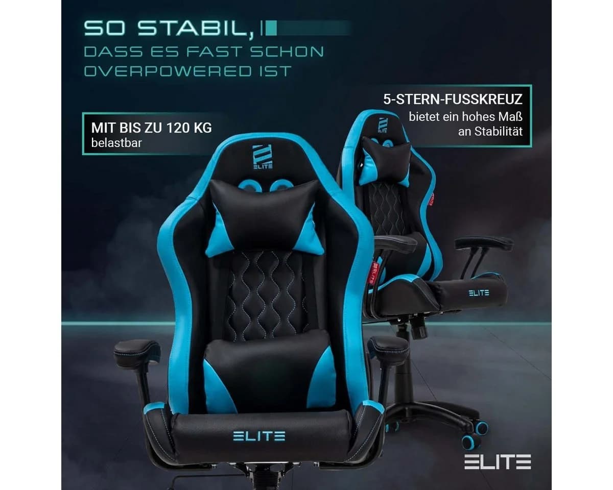 ELITE Gaming Stuhl PULSE Schwarz/Blau Ergonomisch Höhenverstellbar - Bild 4