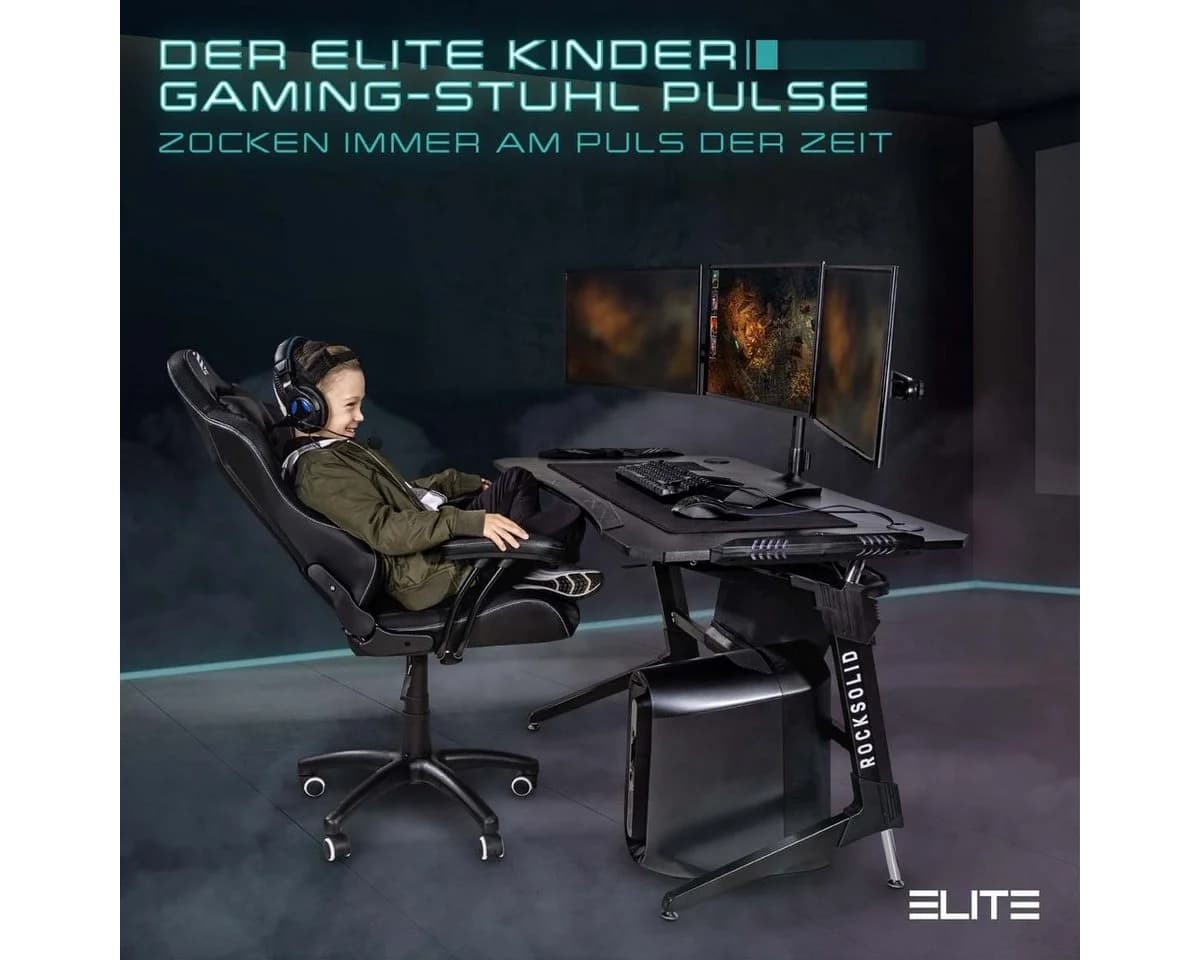 ELITE Gaming Gaming-Stuhl PULSE für Kinder, höhenverstellbar, wasserabweisend, mit Kopf- und Lendenwirbelkissen - Bild 1