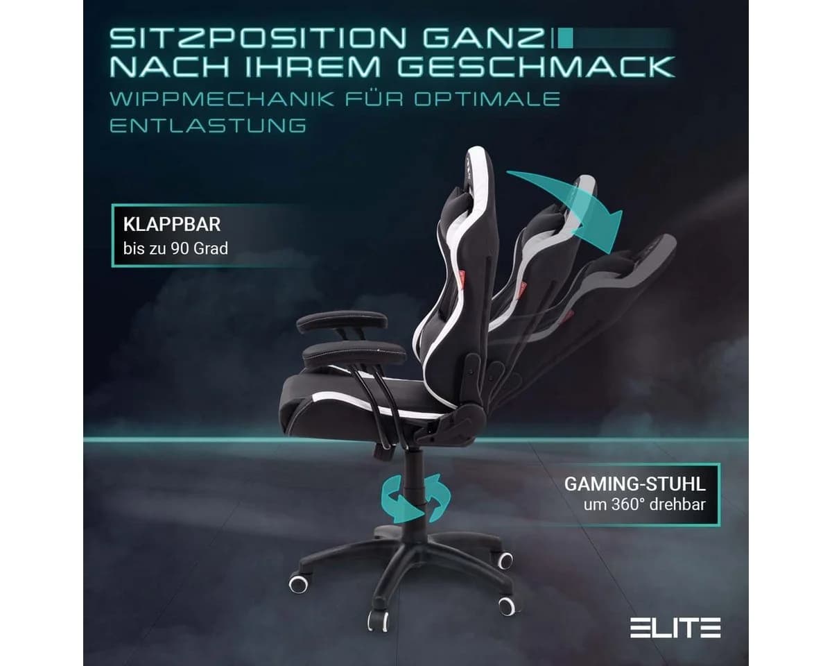 ELITE Gaming Gaming-Stuhl PULSE für Kinder, höhenverstellbar, wasserabweisend, mit Kopf- und Lendenwirbelkissen - Bild 3
