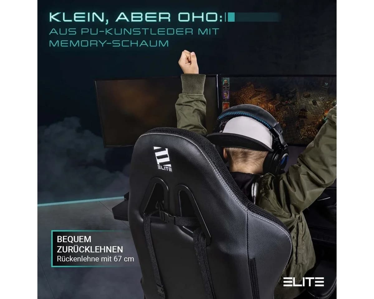 ELITE Gaming Gaming-Stuhl PULSE für Kinder, höhenverstellbar, wasserabweisend, mit Kopf- und Lendenwirbelkissen - Bild 5