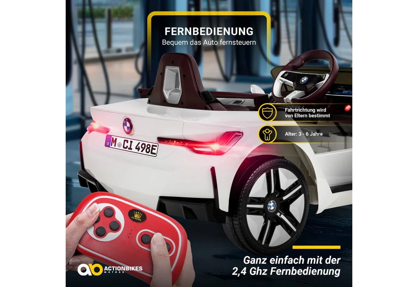 Actionbikes Motors Elektro-Kinderauto BMW i4 Weiß Fernbedienung Softstart - Bild 5