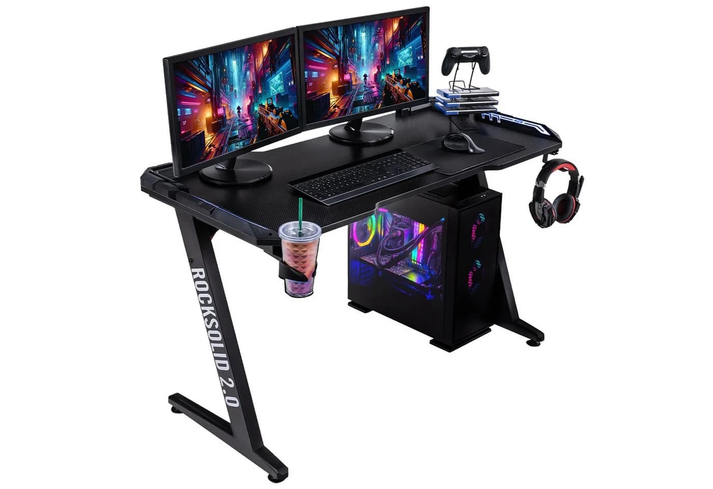 ELITE Gaming Rocksolid 2.0 Gamingtisch Schwarz mit RGB-Beleuchtung - Bild 2