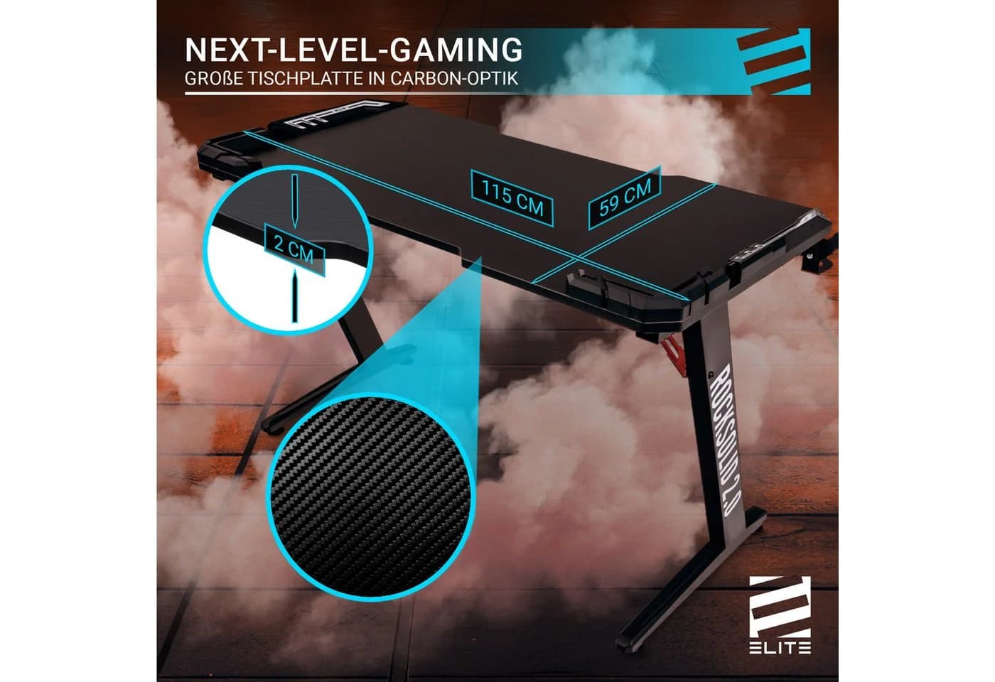ELITE Gaming Rocksolid 2.0 Gamingtisch Schwarz mit RGB-Beleuchtung - Bild 4