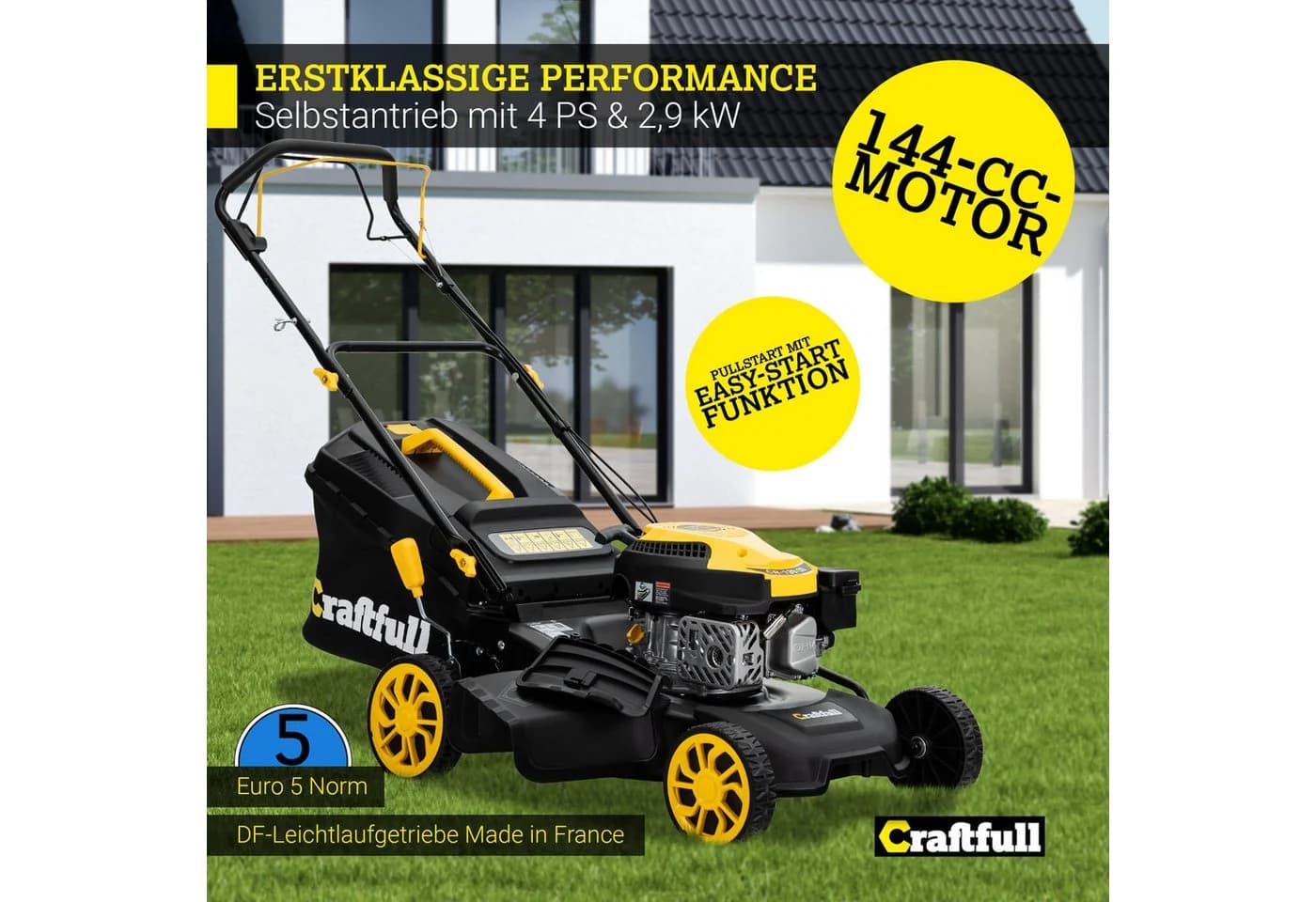 Craftfull Benzinrasenmäher CR-139-30 4 PS 46 cm Schnittbreite Schwarz/Gelb - Bild 4