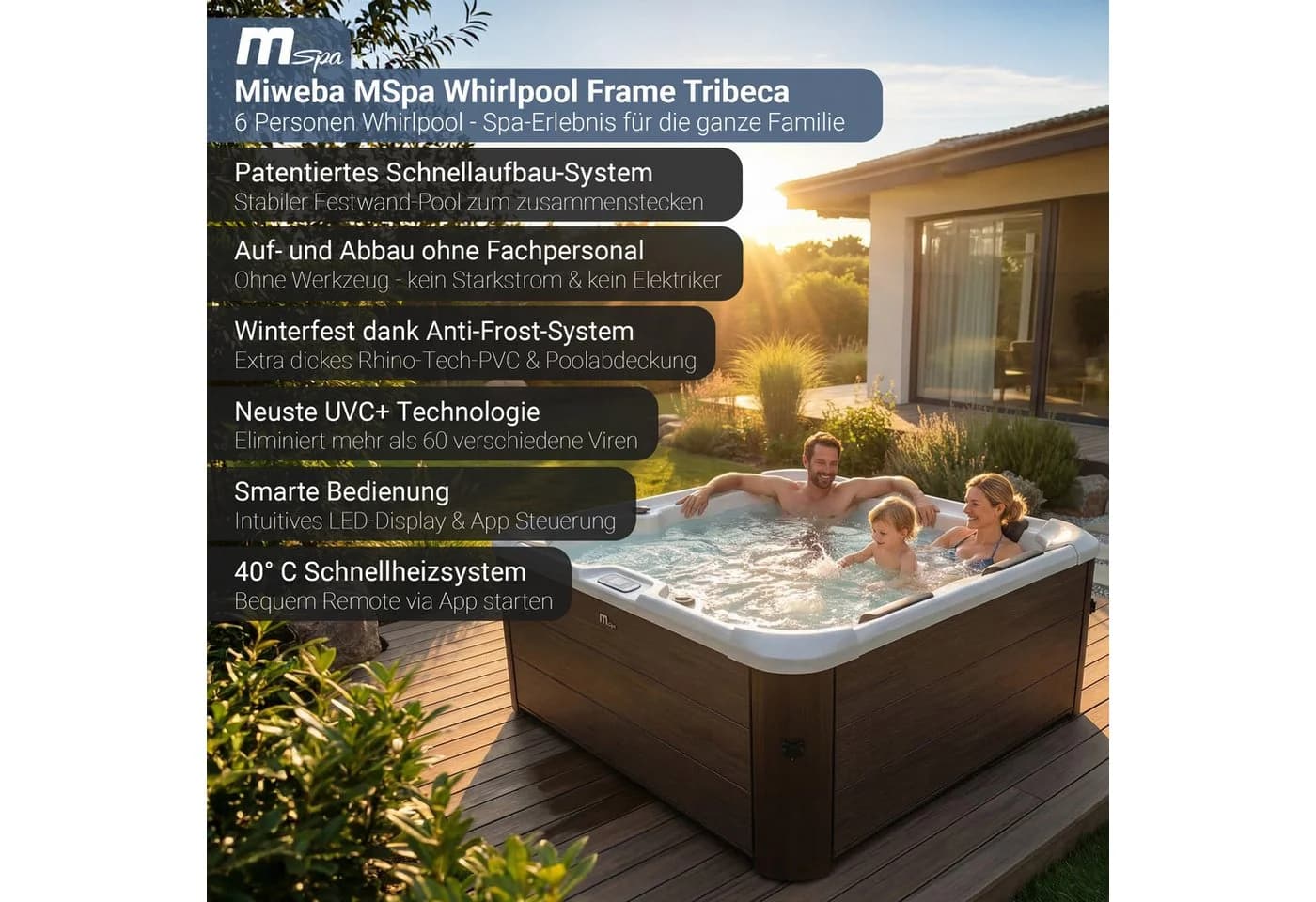 mSpa Whirlpool Frame Tribeca F-TR062W Outdoor-Whirlpool 6 Personen Holzoptik