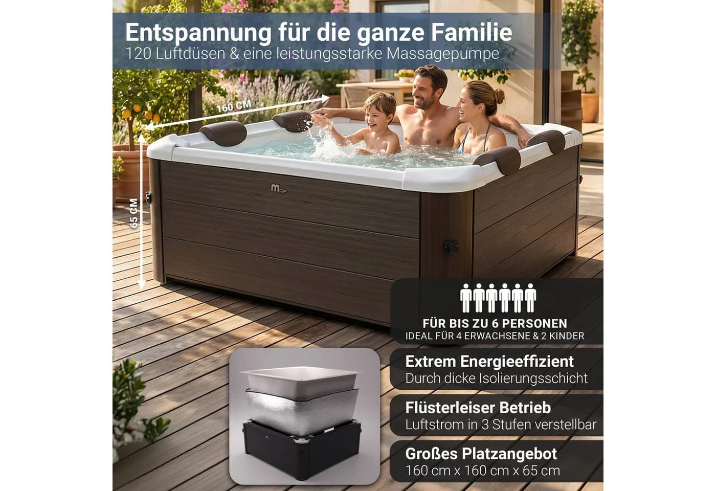 mSpa Whirlpool Frame Tribeca F-TR062W Outdoor-Whirlpool 6 Personen Holzoptik - Bild 5