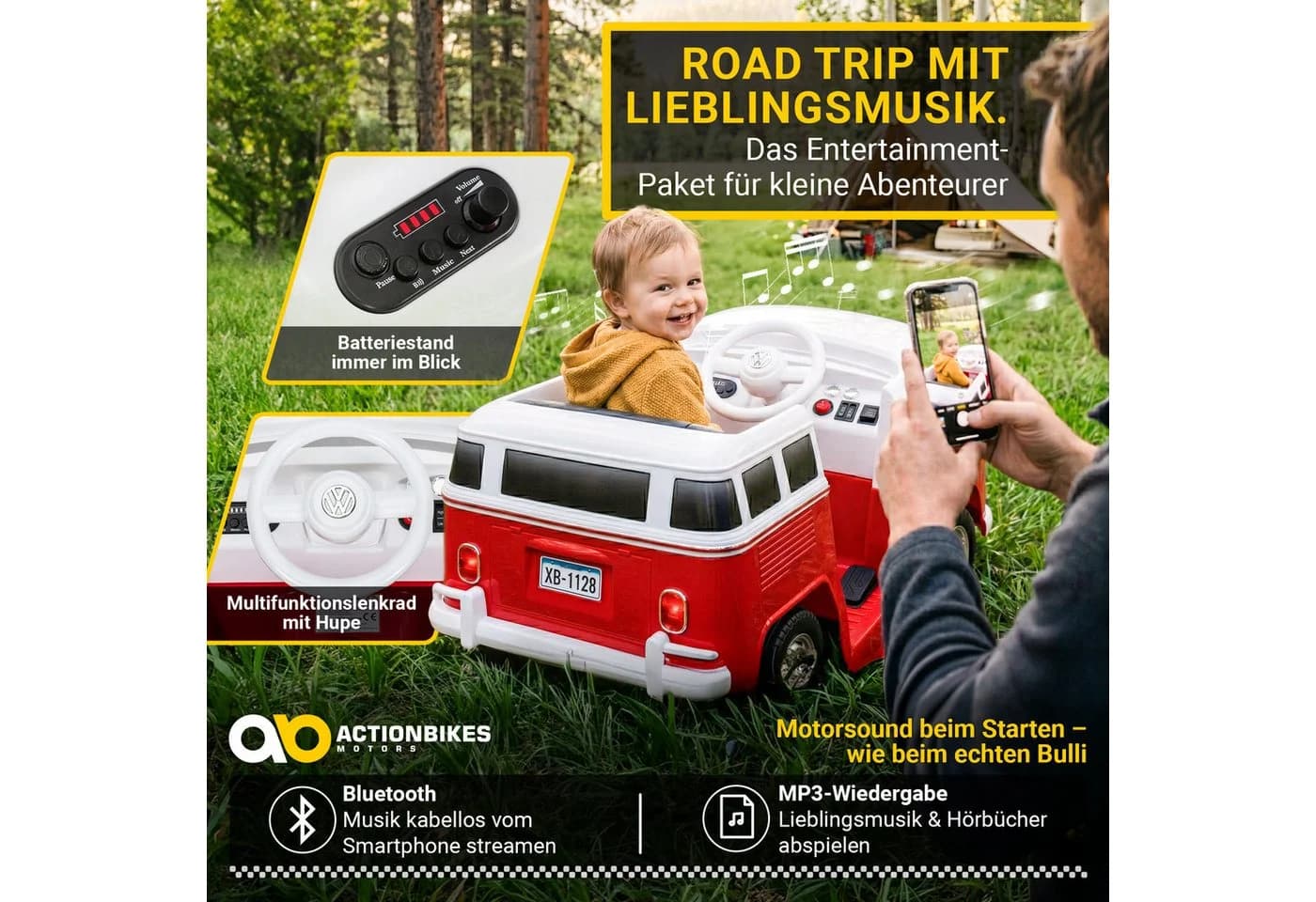 Actionbikes Motors Elektro-Kinderauto VW T1 Camper Bus Fernbedienung & Bremsautomatik 3-5 km/h - Bild 4