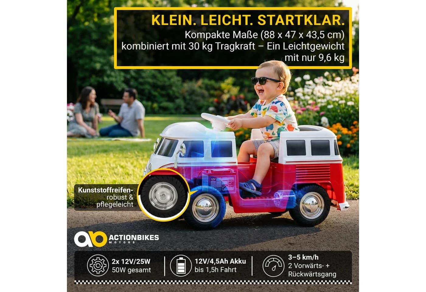 Actionbikes Motors Elektro-Kinderauto VW T1 Camper Bus Fernbedienung & Bremsautomatik 3-5 km/h - Bild 5
