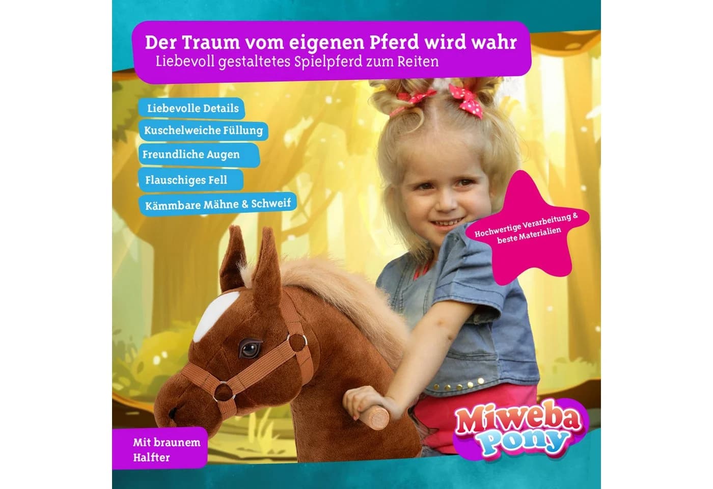 miweba Reitpferd Pony Amadeus Large Braun Integrierte Lenkung - Bild 3