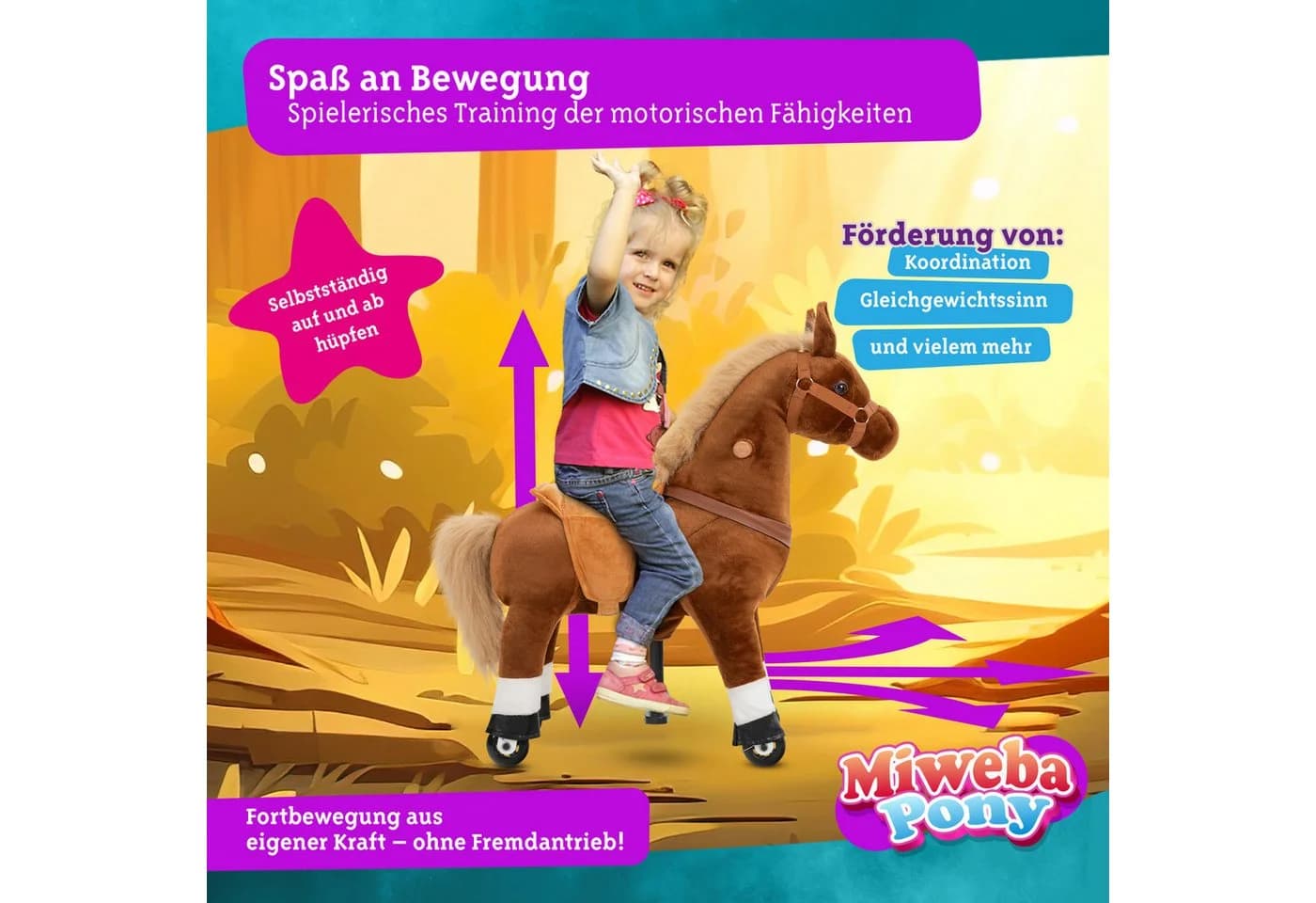 miweba Reitpferd Pony Amadeus Large Braun Integrierte Lenkung - Bild 5