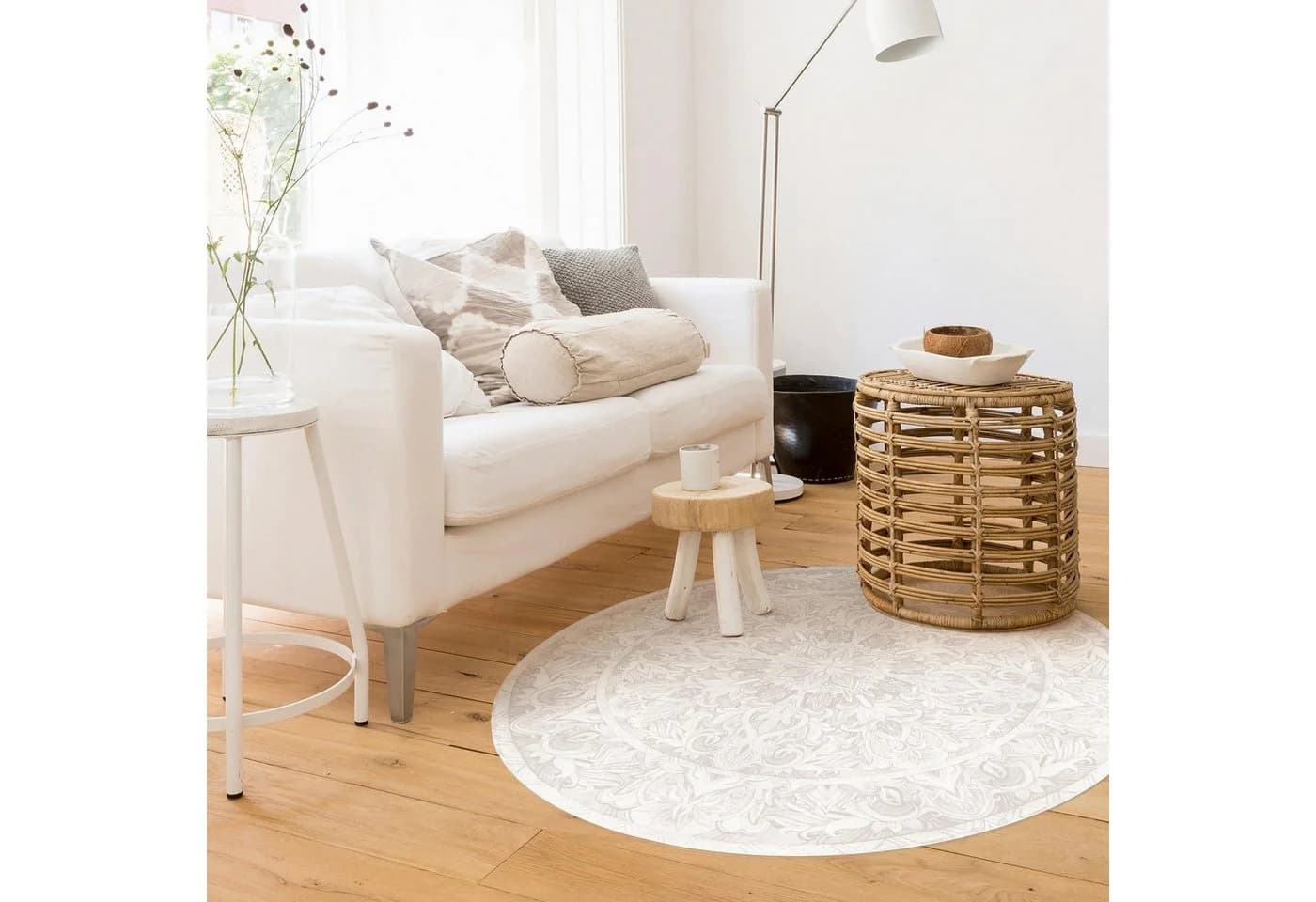 Bilderdepot24 Runder Vinylteppich Beige Modern Mandala