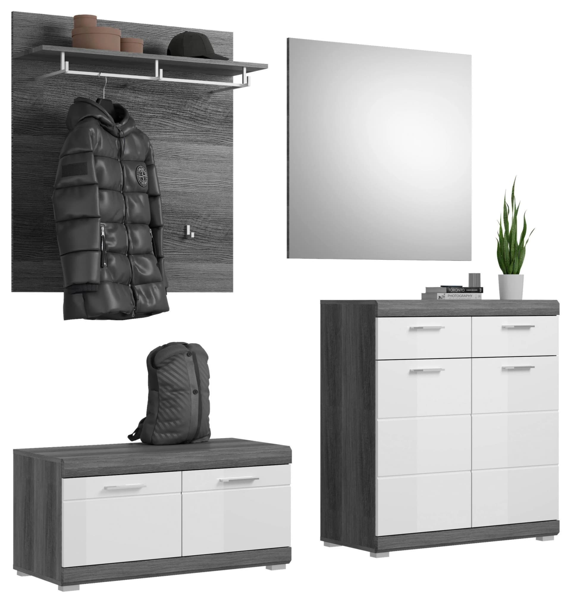 Garderobe Scout 4-teilig Weiß/Grau