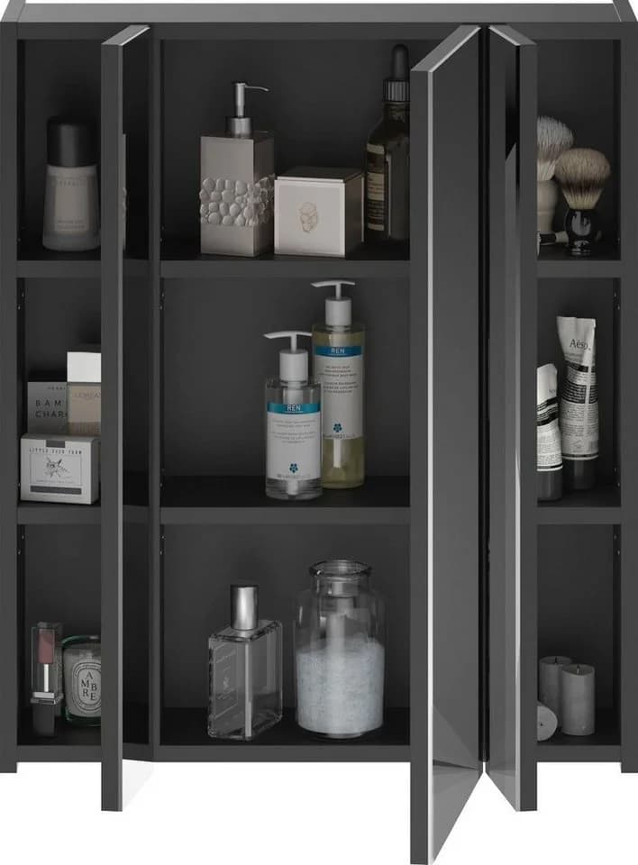 Home affaire Badezimmerspiegelschrank Malmö Schwarz LED 3 Türen - Bild 4