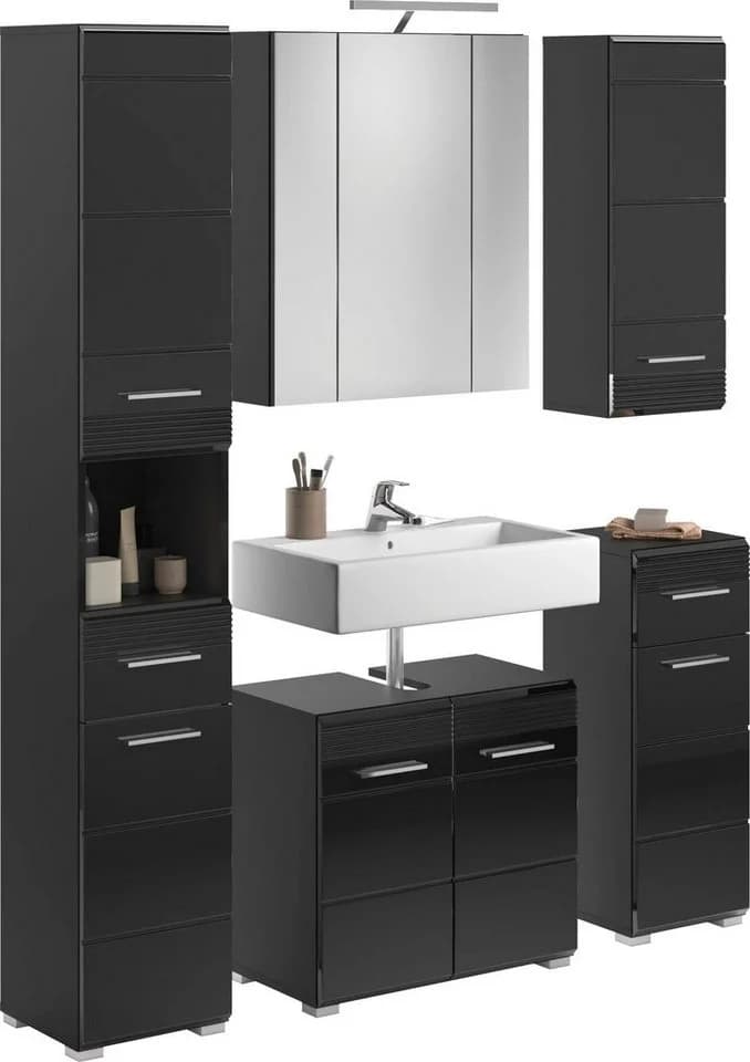 HOME AFFAIRE Badmöbel-Set Malmö 5-teilig Schwarz mit LED - Bild 2