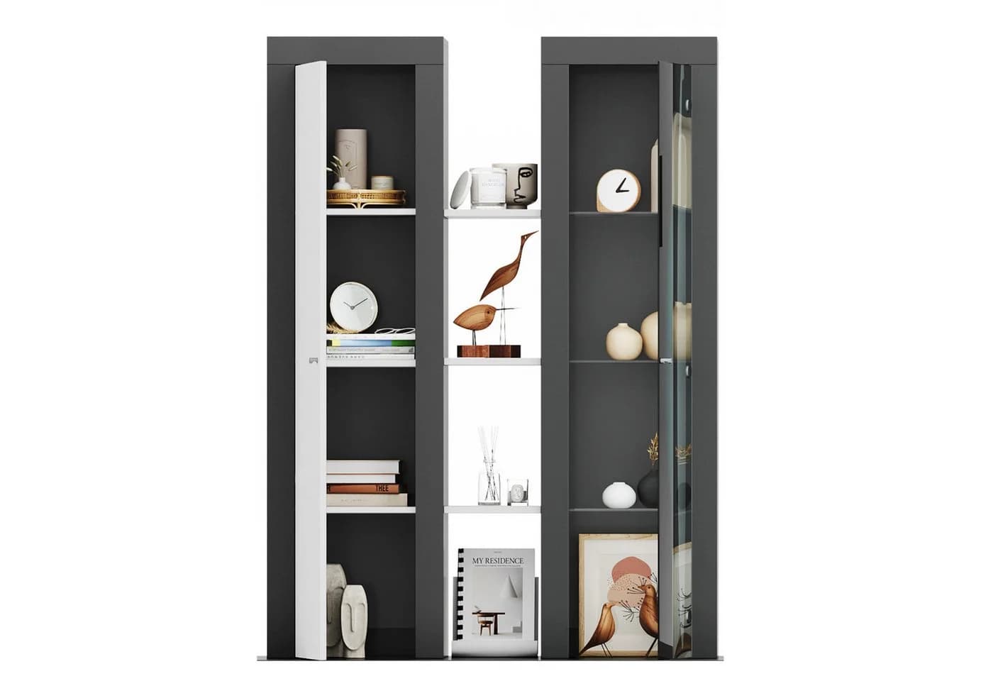 xonox.home Stauraumvitrine Aufsatzvitrinen Anthrazit-Grau Weiß - Bild 3