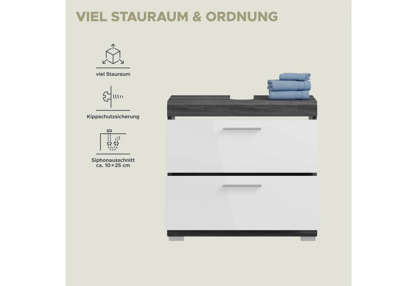 welltime Waschbeckenunterschrank SIENA 60cm 2 Türen 2 Fächer MDF-Front - Bild 4