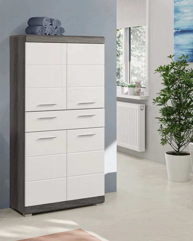 WELLTIME Midischrank SIENA 4 Türen Weiß Hochglanz