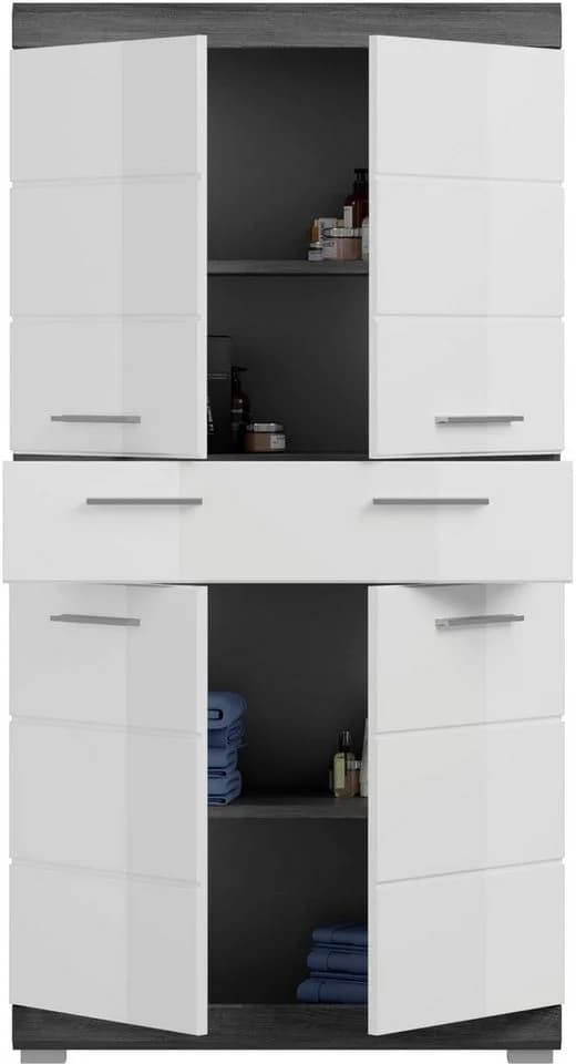 WELLTIME Midischrank SIENA 4 Türen Weiß Hochglanz - Bild 4