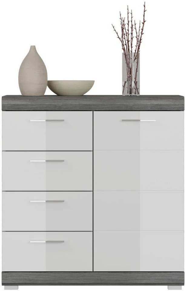Home affaire Kommode Siena Weiß Hochglanz Grau 4 Schubladen - Bild 3