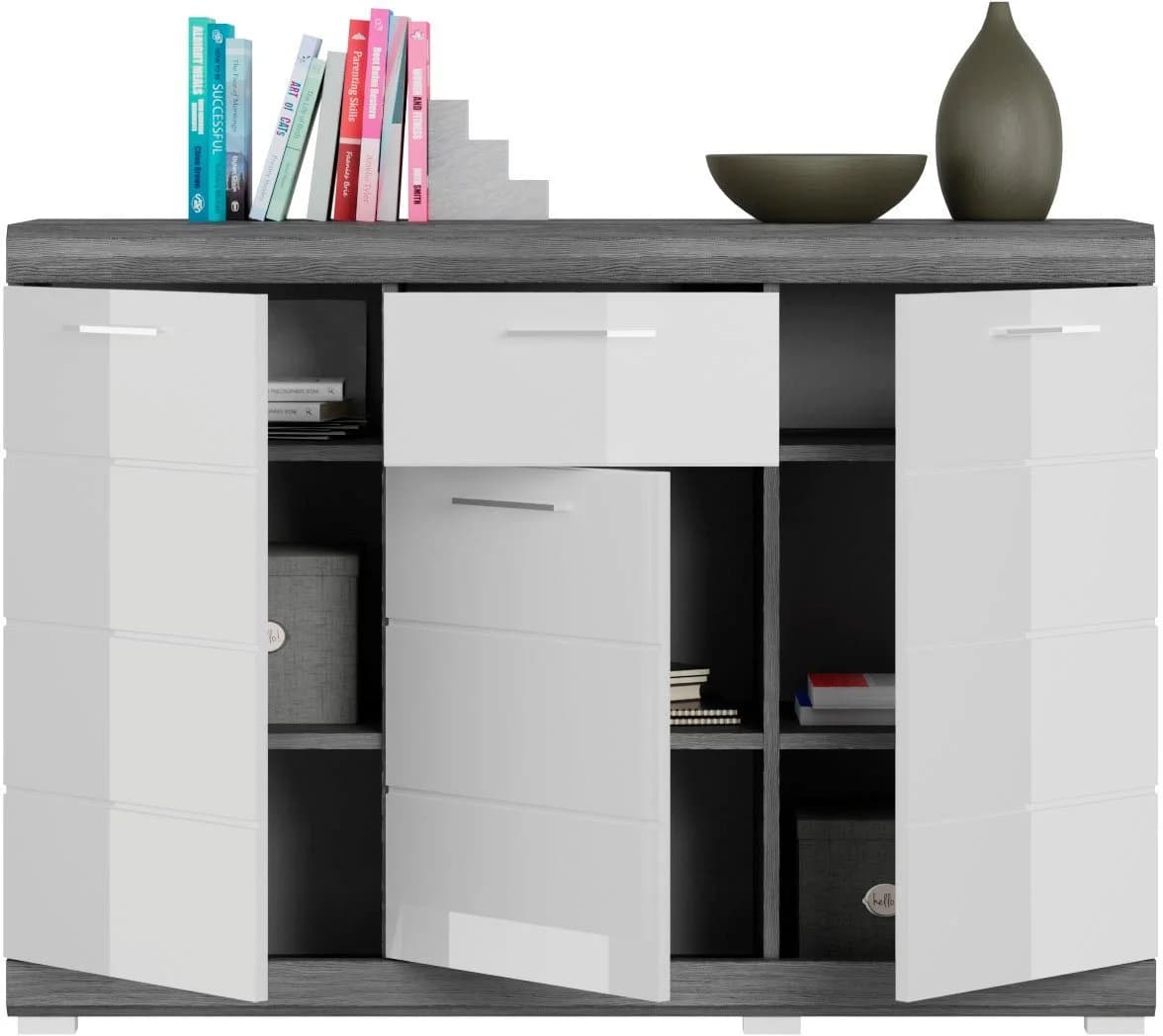 HOME AFFAIRE Kommode Siena Weiß Hochglanz Rauchsilber 3 Türen - Bild 4
