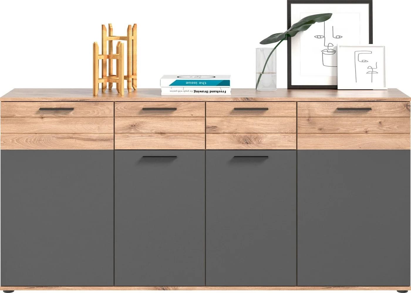 HOME AFFAIRE Sideboard Riga Braun Grau mit Softclose - Bild 3