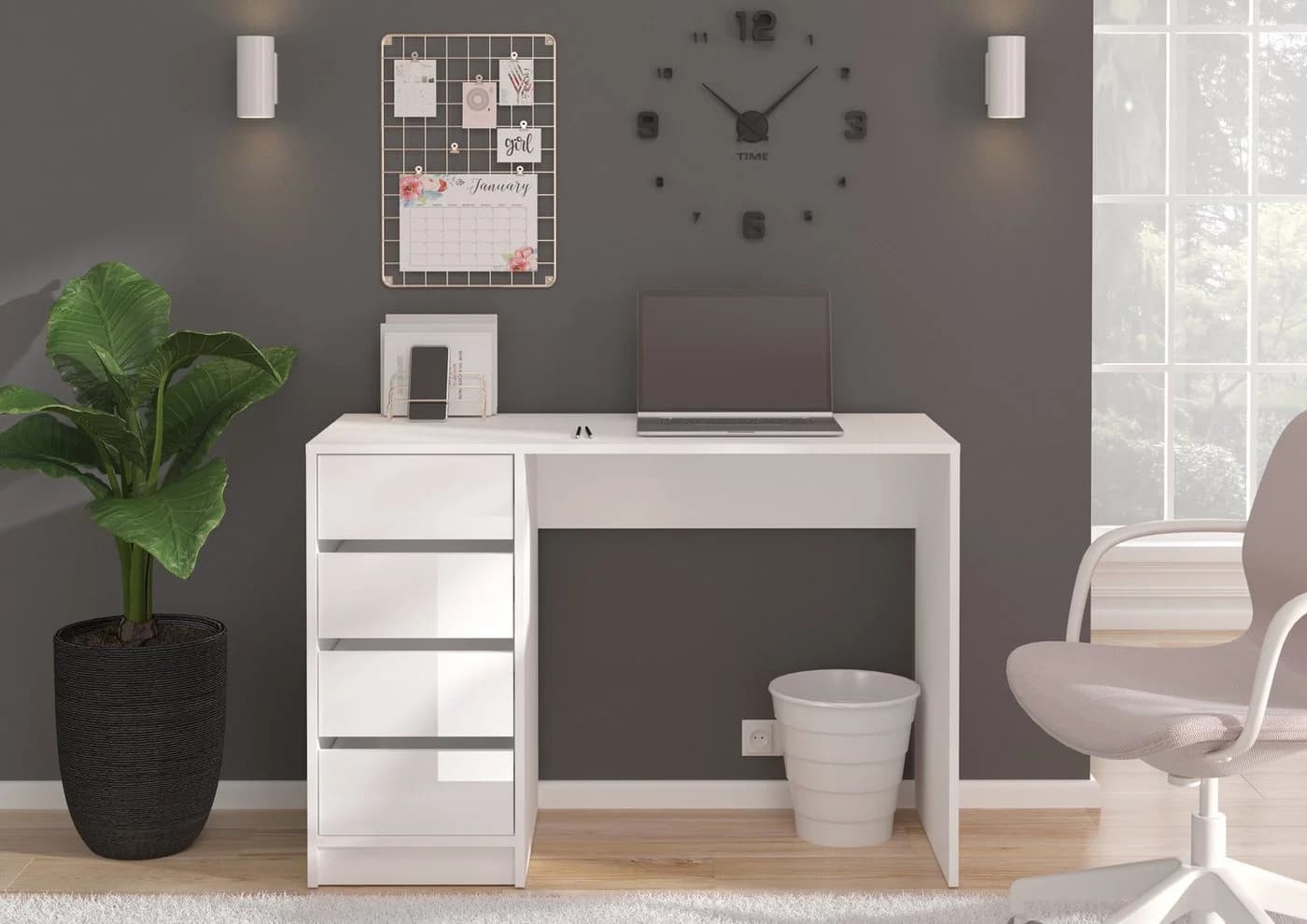 HOME AFFAIRE Pisa Schreibtisch Weiß 4 Schubkästen