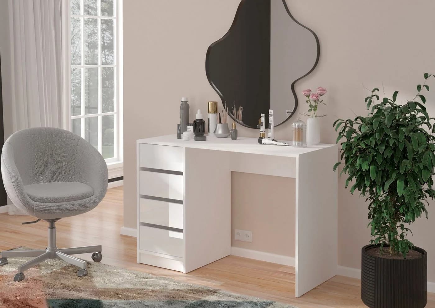 HOME AFFAIRE Pisa Schreibtisch Weiß 4 Schubkästen - Bild 5