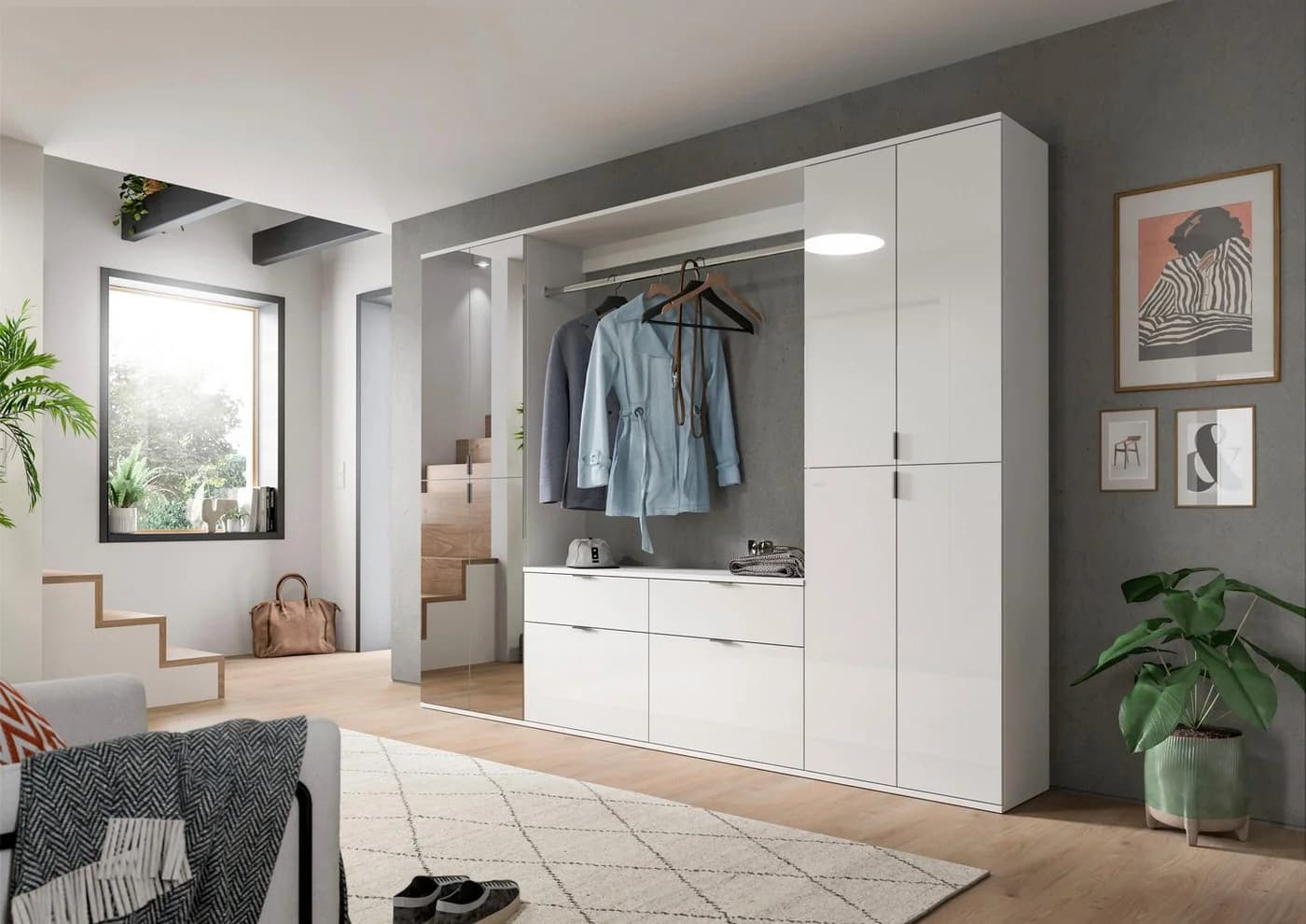 HOME AFFAIRE Trondheim Schuhschrank Weiß 4 Spiegeltüren
