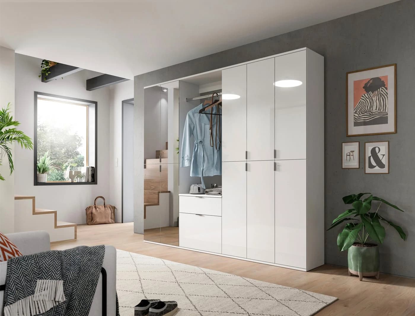 HOME AFFAIRE Trondheim Schuhschrank Weiß 4 Spiegeltüren - Bild 4